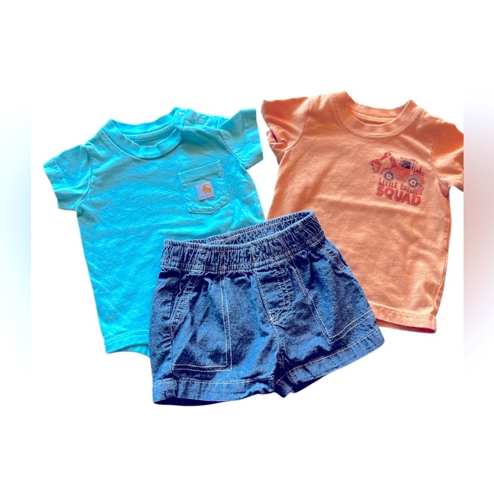 3 Month Baby Boy Carhartt Blue Bodysuit & Carter’s Construction Shirt Shorts lot